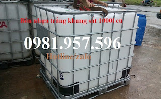 Bồn nhựa trắng có khung sắt, tank trắng 1000l, bồn 1000l đã qua sử dụng