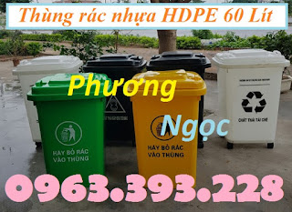 Thùng rác HDPE nắp kín, thùng rác nhựa 60L, thùng rác công cộng 60 Lít 