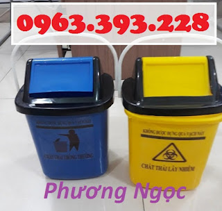 Thùng rác y tế nắp lật 5 lít, xô y tế 5L nắp lật, thùng rác nắp bập bênh trên xe tiêm