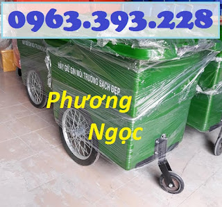 Xe gom rác nhựa 660 Lít, xe gom rác 3 bánh, xe gom rác 660L 3 bánh hơi, thùng rác nhựa 660L