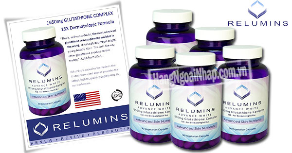 Tìm hiểu về sản phẩm thuốc ngậm trắng da relumins 1650mg 90 viên của Mỹ