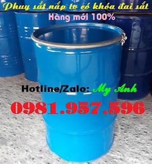 Phuy sắt có khóa đai sắt mới, phuy thép 200L nắp to