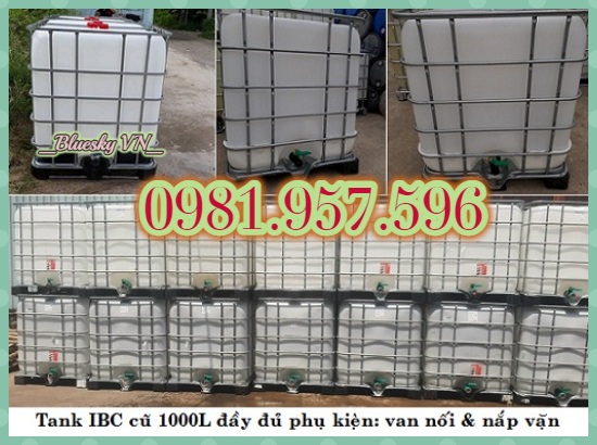 Tank nhựa cũ 100L, tank nhựa IBC cũ, bồn nhựa khung thép cũ