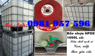 Tank nhựa trắng 1000L cũ, bồn nhựa cũ có van xả