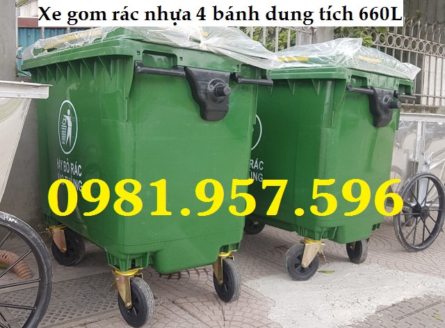 Thùng gom rác công nghiệp 660L, thùng rác nhựa dung tích 660L