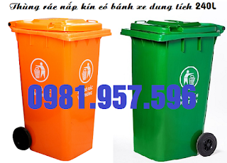 Thùng rác công nghiệp 240L, thùng rác 2 bánh xe 240L