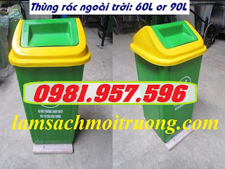 Thùng rác nắp lật ngoài trời, thùng rác nắp lật 90L, thùng rác nắp lật xanh vàng